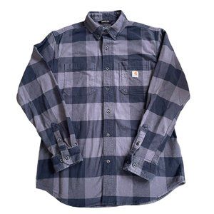 Carhartt Rugged Flex Men's Flannel Button Down Relaxed Fit Shirt Size M Blue